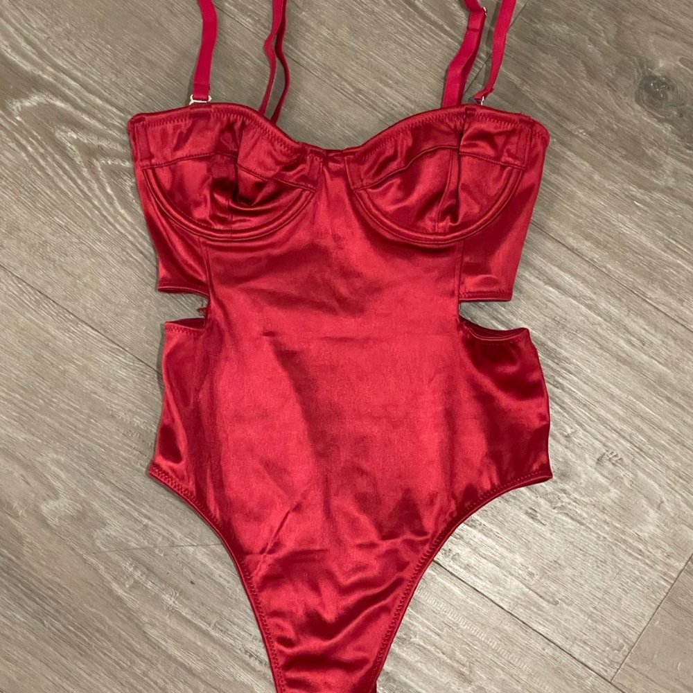 Urban Outfitters Silk Bustier Body Suit in Maroon